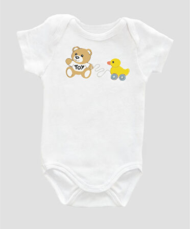 Organik %100 Pamuk Toy Ayıcık Baskılı Çıtçıtlı Bebek Body Badi Zıbın 053