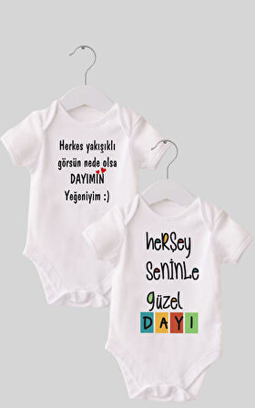 6 Dayı Set 2 'li Organik %100 Pamuk  Baskılı Bebek Body Zıbın ZBN210