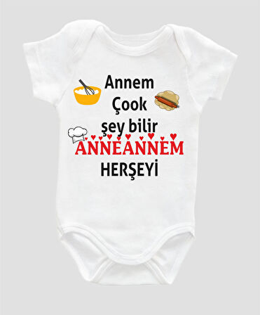 Organik %100 Pamuk Annem Çok Şey Bilir Anneannem Bebek Body ZBN058