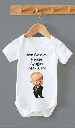 Organik %100 Pamuk Ben Geldim Herkes Ayağını Denk Alsın Bebek Body Set Badi Çıtçıtlı Zıbın ZBN139