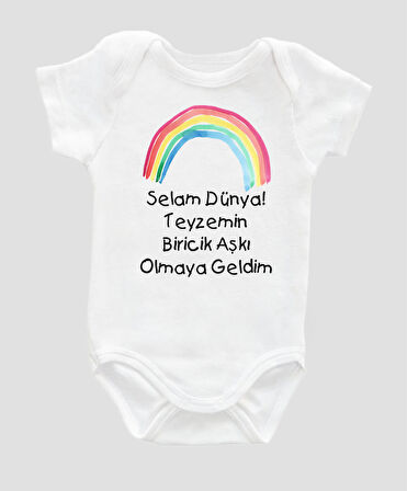 Organik %100 Pamuk Selam Dünya Teyzemin Aşkı  Baskılı Bebek Body Kısa Kollu Badi Zıbın ZBN027