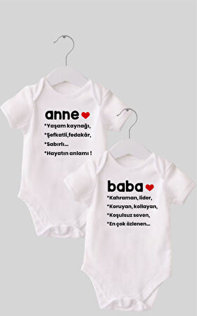 Organik %100 Pamuk Anne Baba Kalpli Baskılı Bebek Body Zıbın ZBN207