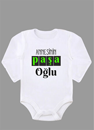 Organik %100 Pamuk Annesinin Paşa Oğlu Bebek Body Badi Zıbın ZBN204 Uzun Kollu001