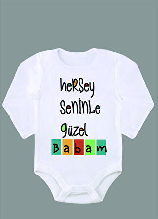 Uzun Kollu %100 Organik Pamuk Baskılı Bebek Body Çıtçıtlı Zıbın ZBN119