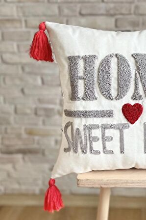 Swita Home Punch İşlemeli Tekli Dekoratif Home Sweet Home Kırlent Kılıfı (panç)