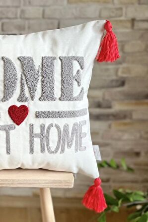 Swita Home Punch İşlemeli Tekli Dekoratif Home Sweet Home Kırlent Kılıfı (panç)