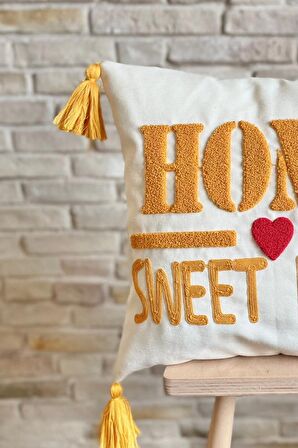 Swita Home Punch İşlemeli Tekli Dekoratif Home Sweet Home Kırlent Kılıfı (PANÇ)