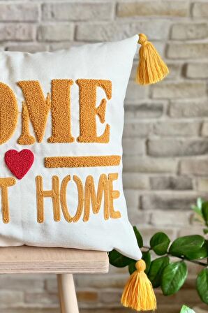 Swita Home Punch İşlemeli Tekli Dekoratif Home Sweet Home Kırlent Kılıfı (PANÇ)