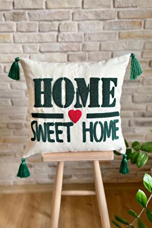 Swita Home Punch İşlemeli Tekli Dekoratif Home Sweet Home Kırlent Kılıfı (PANÇ)