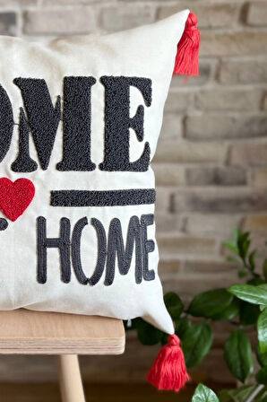 Swita Home Punch Işlemeli Tekli Dekoratif Home Sweet Home Kırlent Kılıfı (PANÇ)