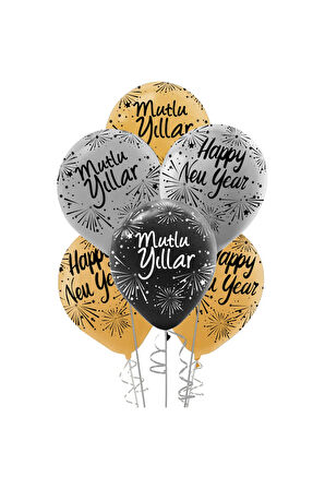 Yılbaşı Baskılı Balon 100 Adet ( Happy New Year -mutlu Yıllar ) 12''