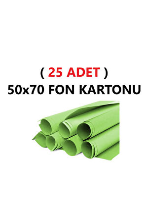 ( 25 Adet ) 50x70 Cm Açık Yeşil Renkli Fon Kartonu Rulo Canlı Renk Büyük Boy Anaokulu Kreş Okul