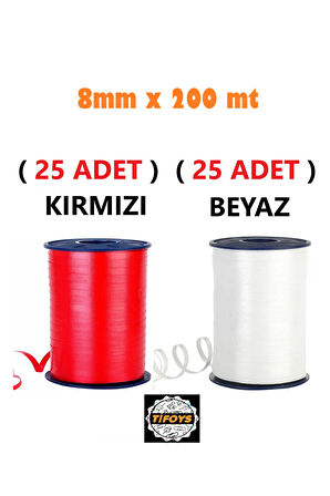 ( 25 er Adet ) 200 Metre Rabant Beyaz Rafya ,Kırmızı Rafya Şerit Kurdele
