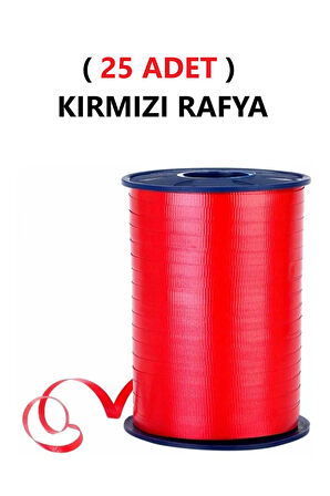 ( 25 Adet ) 200 Metre Rabant Kırmızı Rafya Şerit Kurdele