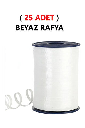 ( 25 Adet ) 200 Metre Rabant Beyaz Rafya Şerit Kurdele
