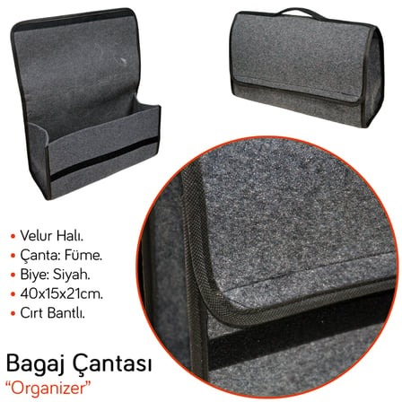NYF Bagaj Çantası Organizer Halı Taşınabilir Füme-Siyah 40x15x21 cm
