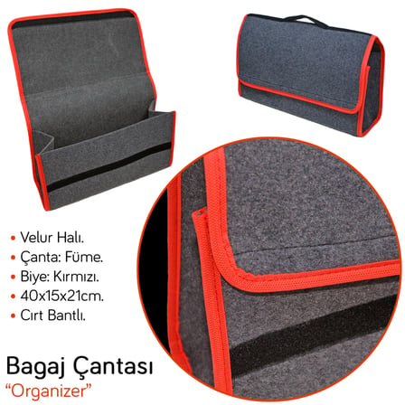 NYF Bagaj Çantası Organizer Halı Taşınabilir Füme-Kırmızı 40x15x21 cm