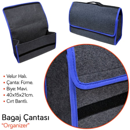 NYF Bagaj Çantası Organizer Halı Taşınabilir Füme-Mavi 40x15x21 cm