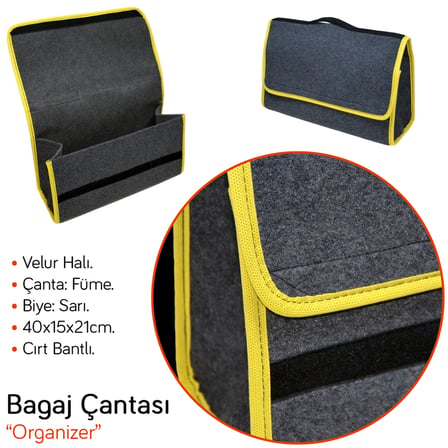 NYF Bagaj Çantası Organizer Halı Taşınabilir Füme-Sarı 40x15x21 cm