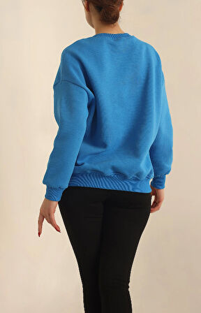 Saks Mavisi - Yırtmaçlı Şardonlu Sweatshirt