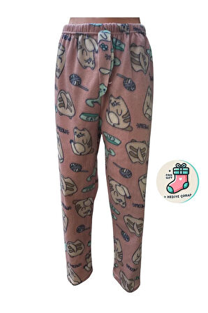 Cepsiz Kışlık Polar Kadın Pijama Altı Tek Alt Je32 - Çorap Hediyeli