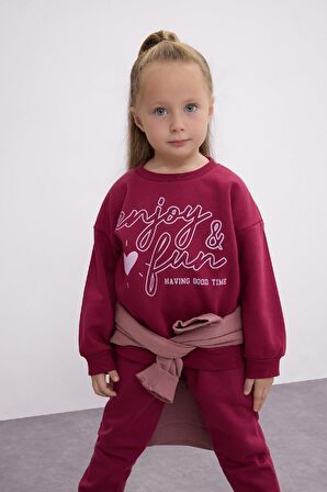 Kız Bebek Baskılı Sweatshirt Eşofman Altı 2'li Takım