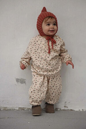 Renkli Çiçek Baskılı Dantelli Şalvar Takım