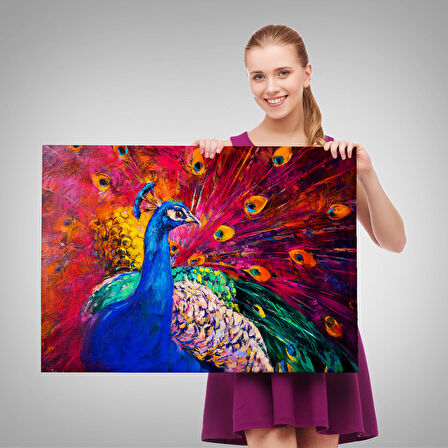 Harita Sepeti Çok Renkli Tavus Kuşu Modern Sanat Kanvas Duvar Tablosu-1112