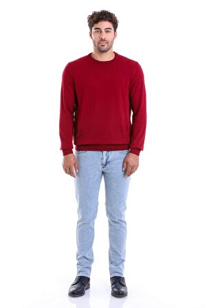 Bordo Bisiklet Yaka Pamuklu Triko Kazak | M