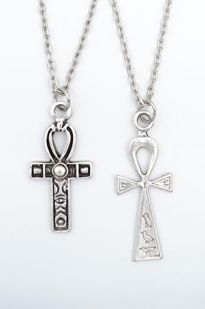 2'li Ankh Anahtarı - Nil'in Anahtarı Erkek Kadın Kolye Seti 925 Ayar Gümüş Kaplama