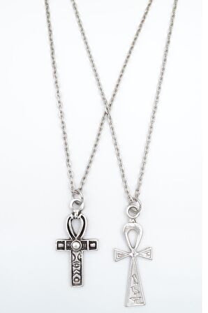 2'li Ankh Anahtarı - Nil'in Anahtarı Erkek Kadın Kolye Seti 925 Ayar Gümüş Kaplama