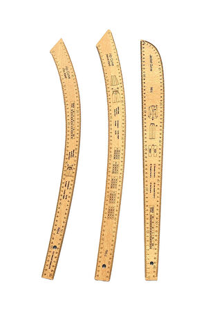 Kayın Renk Fransız 7 Parça Modelist Kalıp Çizim Seti – Gönye & Pistole / Pantolon, Ceket, Etek, Yaka