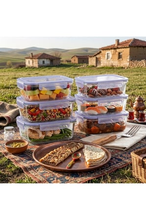 Paşabahçe 530093 Mavi Kapaklı Dikdörtgen Saklama Kabı 330 Cc 6 Adet