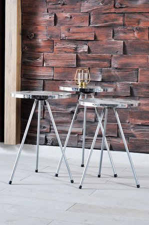 Zigon Sehpa 3'Lü Gümüş Metal Ayak 