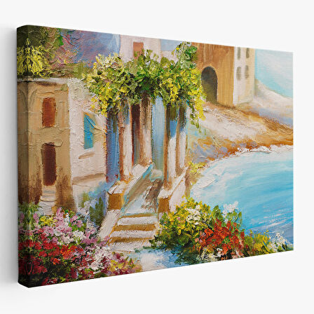 Harita Sepeti Denize Yakın Ev, Deniz Kıyısı, Rengarenk Çiçekler, Yaz Deniz Manzarası-1113