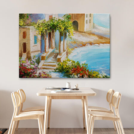 Harita Sepeti Denize Yakın Ev, Deniz Kıyısı, Rengarenk Çiçekler, Yaz Deniz Manzarası-1113