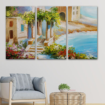 Harita Sepeti Denize Yakın Ev, Deniz Kıyısı, Rengarenk Çiçekler, Yaz Deniz Manzarası-1113