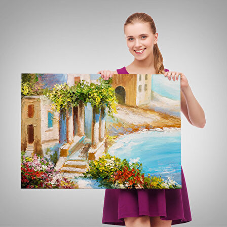 Harita Sepeti Denize Yakın Ev, Deniz Kıyısı, Rengarenk Çiçekler, Yaz Deniz Manzarası-1113