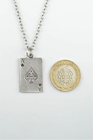 2'li Maça As İskambil - Poker Erkek Kadın Kolye Seti 925 Ayar Gümüş Kaplama