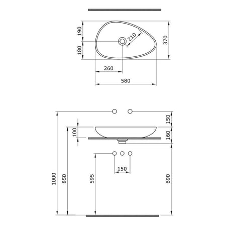 Bocchi Etna Çanak Lavabo 58 cm Parlak SİYAH 1114-005-0125