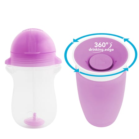 Munchkin Tıklama Kilitli Uçlu Alıştırma Bardağı 12Ay+,296Ml,Mor +Munchkin  360° Alıştırma Bardağı, 12Ay+, 296Ml,Mor