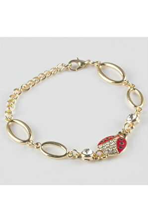 Uğur Böceği Figürlü Taşlı Metal Bileklik