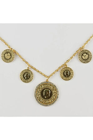 Taşlı Beşi Bir Yerde Altın Kaplama Kolye