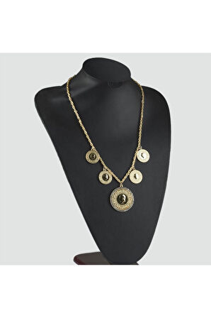 Taşlı Beşi Bir Yerde Altın Kaplama Kolye