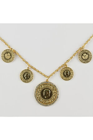 Taşlı Beşi Bir Yerde Altın Kaplama Kolye