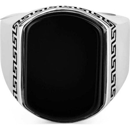 Sade Model Siyah Oniks Taşlı Gümüş Erkek Yüzük