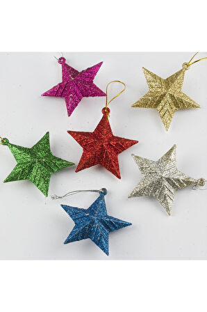 6'lı Simli Yıldız Figürlü Yılbaşı Ağaç Süsü