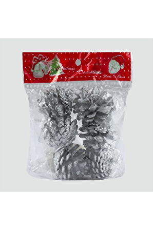 6'lı Gümüş Kozalak Yılbaşı Ağaç Süsü