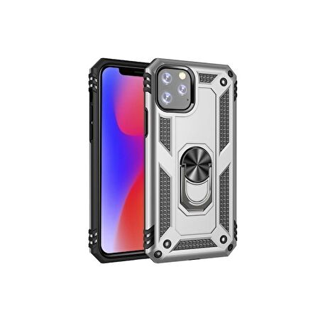 Smcase iPhone 11 Pro Kılıf Vega Yüzüklü Standlı Kapak  Tam Kapatan Cam