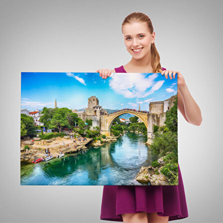 Harita Sepeti Mostar Köprüsü Kanvas Duvar Tablosu-1115